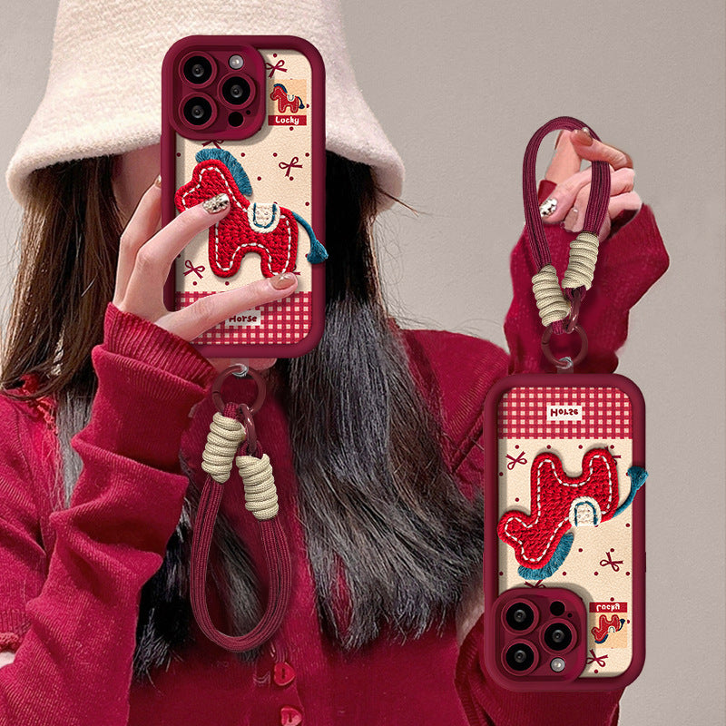 Plush Pony Lanyard Sheepskin Silicone Phone Case