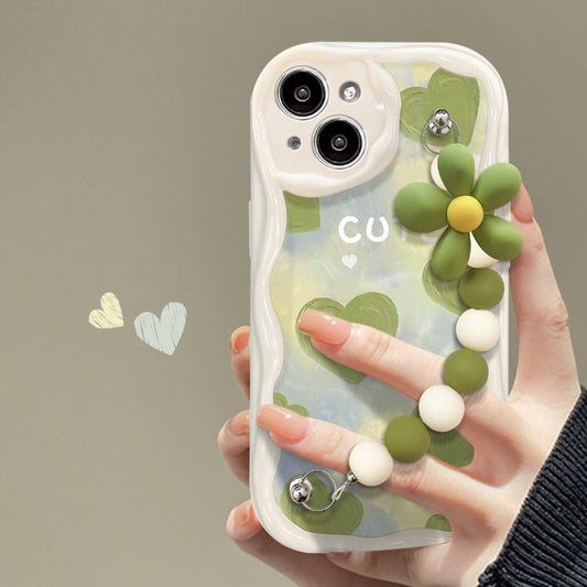 Green Heart Chain Silicone Phone Case for iPhone 13-17