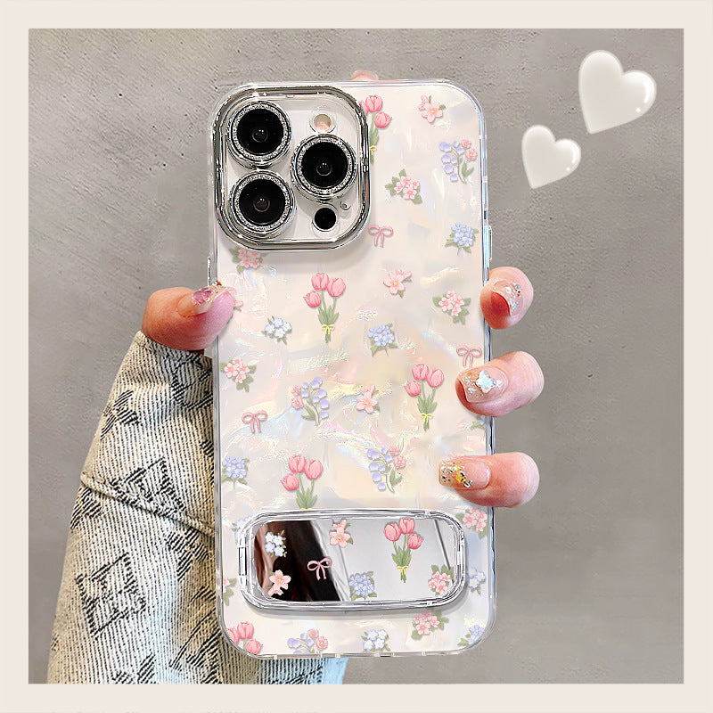 Tulip Mirror Stand Shell Texture Phone Case