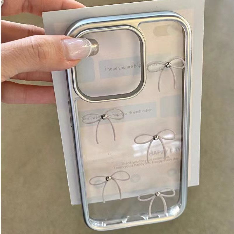 Korean Style Silver Bow Frame Phone Case