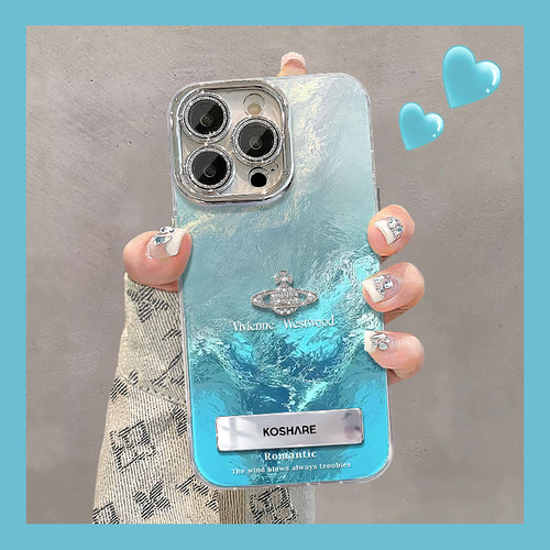 Blue Gradient 3D Planet Foil Texture Phone Case